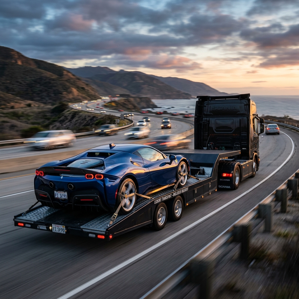 Vehicle Delivery Cinematic Photography – Sports Car on Truck